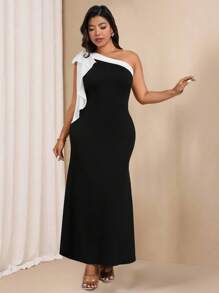 Bellastra Women's Plus Size Wrap Tight Off-Shoulder Bow Elegant Long Black And White Contrast Stitching Dress Bow Birthday Dresses Spring Dress Summer Women Outfit Elegant Formal Women Dresses Evening Dress Maxi Bodycon Dress Wedding Women Dress Romantic Dress Graduation Dress Tea Party Outfit