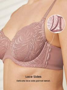 LUVLETTE Women 2pcs Sexy Lingerie Set Full Coverage Unlined Lace Elegance & Mesh Minimizer Bra Lace Bra Panty Matching Sets