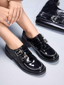 CUCCOO GRLICON 女式平底乐福鞋，摩托车风格，Y2K，酷女孩，返校装，万圣节，圣诞节，派对装 - 黑色 - 查看 5