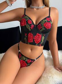 SHEIN 2件套女士花卉刺绣吊带背心文胸（带钢圈） - 彩色 - 查看 5