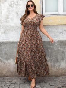 SHEIN Clasi Plus Size Women V-Neck Printed Long Dress,Long Flowing Beautiful Dress Dresses For Women Summer Dresses For Women Summer Dress - Multicolor - View 2