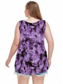 SHEIN LUNE 女士休闲宽松扎染紫色大码上衣 - 彩色 - 查看 2