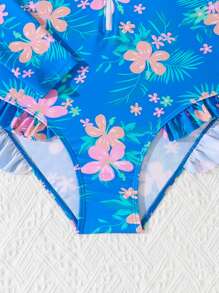 Teen Girls' Fashionable Random Printed One-Piece Swimsuit, Suitable For Summer - Multicolor - View 5