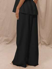 MUSERA Low Rise Elasticated Waistband Wide Leg Trousers Only  Summer Vacation Holiday Elegant Beachwear Boho Romantic Ibiza Linen Feel Fall, Autumn, Winter, Back To School Christmas Evening