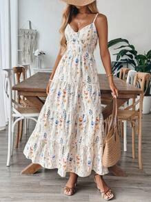 Breezaya Váy cưới nhiều lớp họa tiết hoa cổ điển mới dễ thương cho nữ - Màu be - Xem 4