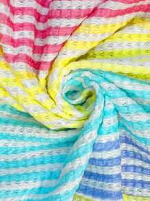 EMERY ROSE Plus Size Women's Casual V-Neck Rainbow Color Hem Twist Knot Design Short Sleeve T-Shirt, Slimming - Multicolor - View 4