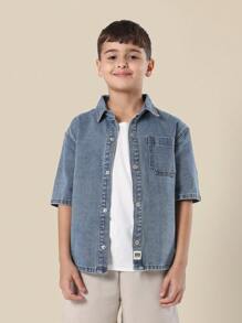 SUMWON ملابس علوية قطن كاجوال بياقة وأكمام قصيرة مصنوع من قماش الجينز الكبير الحجم، بتصميم منتعش مناسب للشارع والمدرسة والأنشطة الخارجية والأيام المريحة بأسلوب فينتاج وقص متراخ