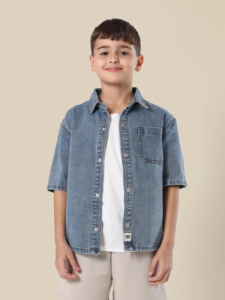 SUMWON ملابس علوية قطن كاجوال بياقة وأكمام قصيرة مصنوع من قماش الجينز الكبير الحجم، بتصميم منتعش مناسب للشارع والمدرسة والأنشطة الخارجية والأيام المريحة بأسلوب فينتاج وقص متراخ