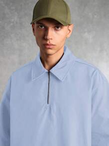 SUMWON Conjunto premium de dos piezas con sudadera de media cremallera y shorts con cordón, estilo urbano y de calle, ropa de estar en casa para el verano - Celeste - Ver 5