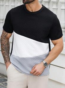 Manfinity Homme Áo thun họa tiết khối màu chắp vá thường ngày mùa hè cỡ lớn dành cho nam - Nhiều màu - Xem 1