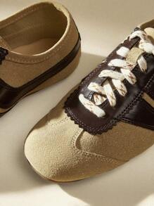 CUCCOO EASI Baskets plates décontractées en suède abricot pour femmes