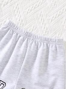SHEIN 2 Stück/Set Baby Jungen süßer vielseitiger Lässig Koreanischer Stil schwarzes Top mit Buchstaben Grafik & Shorts Set, Sommer - Verschiedenfarbig - Übersicht 5