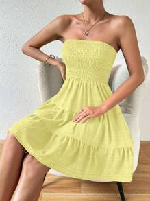 Roamenne Roamenne Women's Vacation Strapless Layered Hem Dress - Yellow - View 4