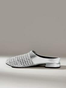 CUCCOO GRLICON Zapatos planos de estilo Y2K para mujer, adecuados para looks punk, motero, chica cool, Halloween, Navidad y fiestas - Plateado - Ver 3