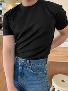 DAZY Camiseta de manga corta de ajuste ceñido negra para hombres, de verano