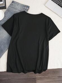 INAWLY Funny Graphic Print Casual T-Shirt For Women, Summer - Black - View 2