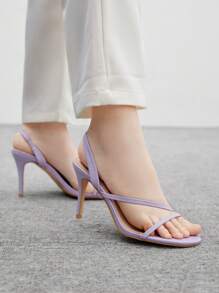 CUCCOO BIZCHIC Women's Light Purple Simple Strap Round Toe High Heel Sandals - Violet Purple - View 4