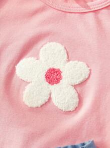 Cozy Pixies Toddler Girls 2pcs Floral Graphic Knitted Soft Round Neck Short Sleeve Top And Elastic Waist Shorts Set - Multicolor - View 4