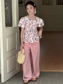 DAZY Tween Girls Floral Print Ruffle Top And Pants 2 Pieces Casual Set - Pink - View 7