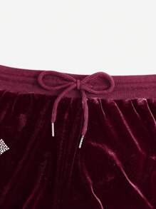 ROMWE Grunge Punk Women's Pentagram & Rhinestone Decorated Midi Shorts - Burgundy - View 3