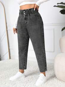 SHEIN EZwear Jeans casuales y versátiles de talla grande con cintura tipo bolsa de papel y bolsillos
