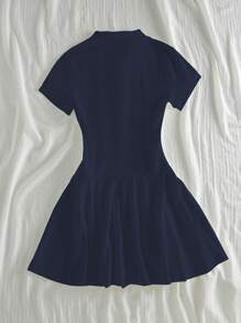 Flirla Vestido casual de manga corta con estampado ecuestre y cuello polo para mujer