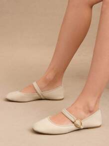 SHUZIA Women's  Square Toe Mary Jane Flats For Christmas Valentine's Day - Beige - View 6