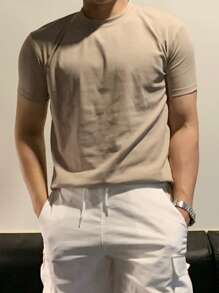 DAZY Camiseta ajustada de color caqui sólido para hombres, de verano