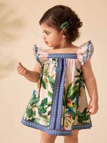 Travachic KIDS 女婴母女度假套装 - 编织碎花圆领荷叶边休闲度假连衣裙 - 白色 - 查看 3