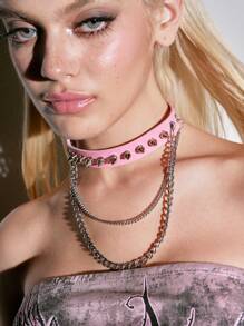ROMWE Grunge Punk 1pc Handmade Punk Goth Rivet Studded Choker Collar Necklace, Fashion Leather Punk Necklace