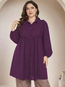 Graceveil Plus Size Solid Color Long Sleeve Loose Casual Blouse, Suitable For Spring And Autumn Fall Cloth For Women - Purple - View 3