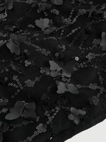 ROMWE Kawaii Women's Retro Garden Fairy Embroidered Lace 3D Butterfly Halter Neck Tank Top - Black - View 3