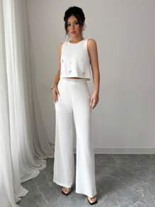 SHEIN Unity 女士日常两件套服装 - 白色 - 查看 3