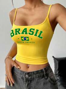 Attitoon 女士夏季巴西印花拼接休閒性感緊身背心 - 黃色 - 查看 3