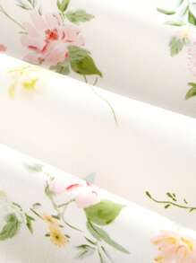 SHEIN MOD 宫廷风泡泡袖蝴蝶结花朵印花中长连衣裙 - 彩色 - 查看 4