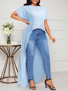 SHEIN Lady Women Plus Size Professional Business Casual Black Shirt For Commuting And Going Out - Baby Blue - View 5