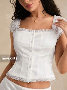 Enchnt 女士蕾丝吊带背心，纯色，简约，夏季时尚