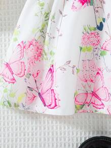 SHEIN 女宝宝夏季新款2025红色罗纹心形印花荷叶边下摆简约时尚可爱甜美吊带连衣裙 - 玫紅色 - 查看 6