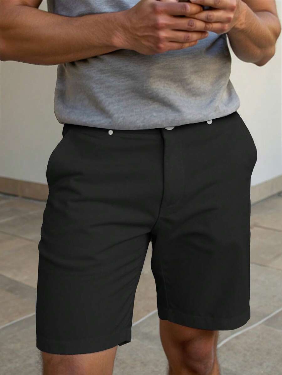 Manfinity Homme Men's Solid Color Casual Straight Leg Shorts - Black - View 1
