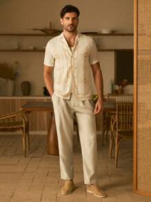 Manfinity VCAY Áo sơ mi dệt tay ngắn in họa tiết hình thoi dáng ôm vừa vặn cho nam - Màu vàng - Xem 4