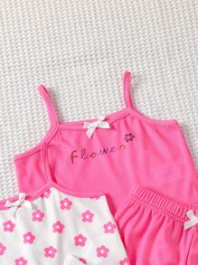 SHEIN Playful Pals 8 件套女婴新生儿/幼儿可爱休闲条纹针织背心和短裤套装，适合春夏季日常穿着，0-3 岁 - 玫紅色 - 查看 7