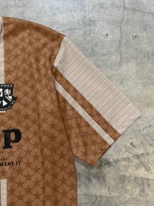 AXEPEAK 男士宽松数码印花短袖 Polo 衫，街头潮流必备单品 - 棕色 - 查看 7