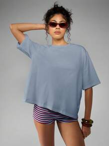 MISSGUIDED Italian Inspired Amalfi Coast Lemon Print Summer Beach Vacation Holiday Oversized Relaxed T-Shirt Mediterranean Travel Island Weekend Casual Wear - Blue - View 2
