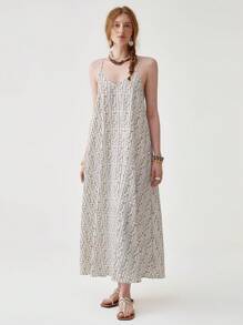 Florisole V-Neck Casual Bohemian Style Graphic Print Dress - White - View 5