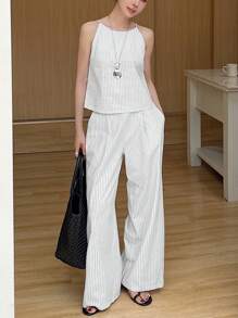 DAZY 2pcs/Set Women Summer Striped Sleeveless Top And Long Pants Casual Outfit