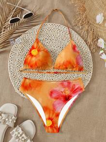 少女休闲花卉印花吊带背心和紧身裤泳衣套装，度假风格，适合夏季“Coconutgirl” - 彩色 - 查看 1