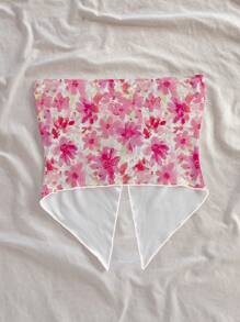 Soleia Women Casual Front Twist Asymmetrical Hem Slim Fit Tube Top, Suitable For Summer, Vacation, Pink Ditsy Floral, Sweet,Springbreak ,Brunch-Ready - Multicolor - View 2