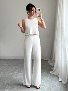 SHEIN Unity 女士日常两件套服装 - 白色 - 查看 5