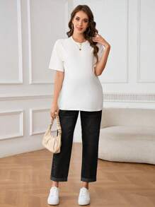 SHEIN Adjustable Waist Straight-Leg Casual Versatile Maternity Jeans