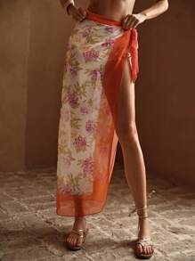 MOTF PREMIUM FLORAL PRINT KNOT SKIRT COVER UP